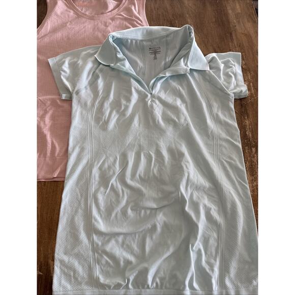 Lot of 2 Athleta Tops Lightweight Activewear Pink & Blue Short Sleeve Stretchy M - Picture 2 of 8